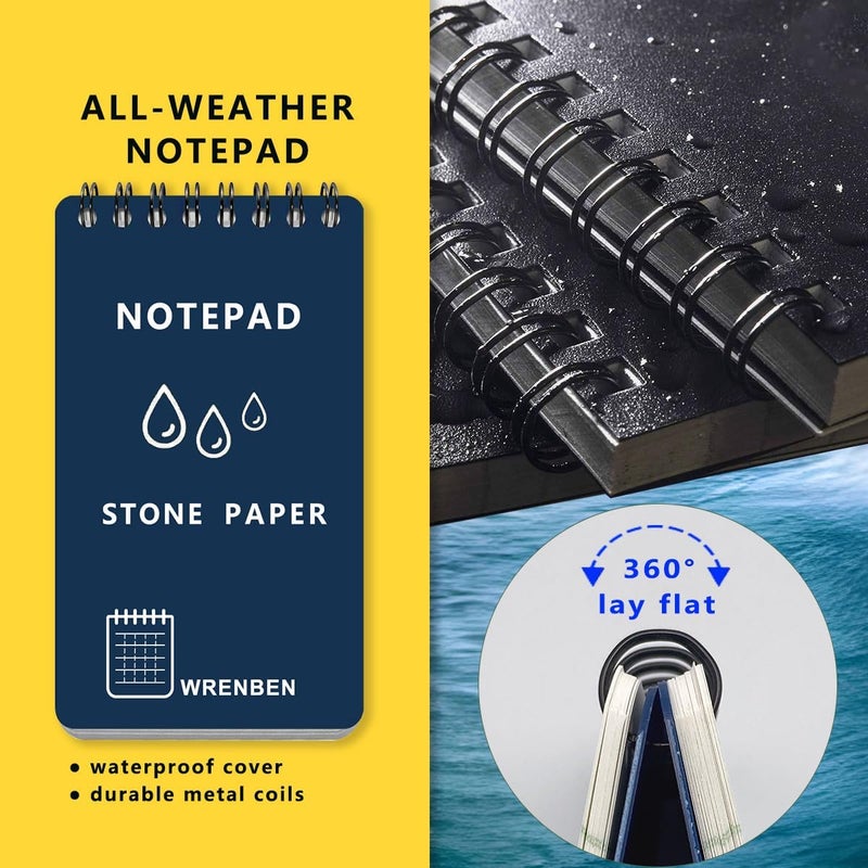RENBEN 4PCS Weatherproof Spiral Notebook 3x5 Inch with Stone Graph Paper and PVC Cover, Small Pocket Notebook A7, All-Weather Steno Pads for Outdoor Field Adventure (Blue, 4 Pack) - Image 4